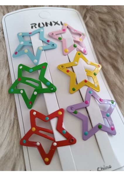 6 Lı Yıldız Figürlü Benek Desenli Karışık Renkli Çocuk Çıt Çıt Toka fiyatları