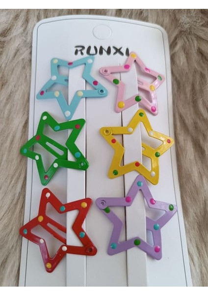 6 Lı Yıldız Figürlü Benek Desenli Karışık Renkli Çocuk Çıt Çıt Toka modelleri