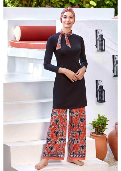 Likralı Tam Kapalı Tesettür Mayo Bol Paça Ellen 4520 Siyah