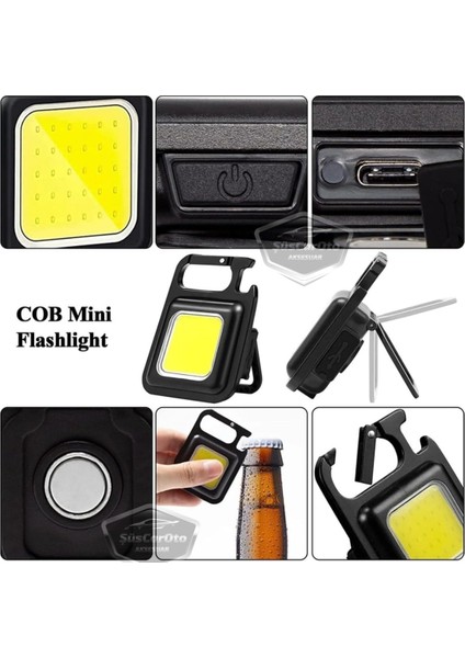 30 Ledli Mini El Feneri 4 Modlu Flash Çok Amaçlı Anahtarlık Su Geçirmez Şarjlı Mıknatıslı LED Işık Fonksiyonel Kamp Cep Işığı 1000 Lümen