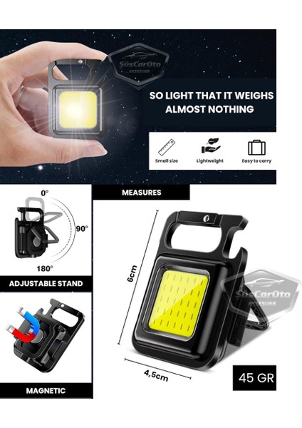 30 Ledli Mini El Feneri 4 Modlu Flash Çok Amaçlı Anahtarlık Su Geçirmez Şarjlı Mıknatıslı LED Işık Fonksiyonel Kamp Cep Işığı 1000 Lümen