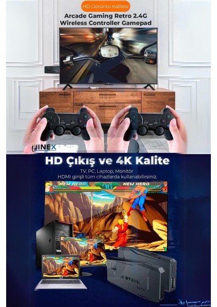 2.4g Kablosuz Çift Kol Retro Oyunlar 4K Game Stick 3500 Oyun Atari