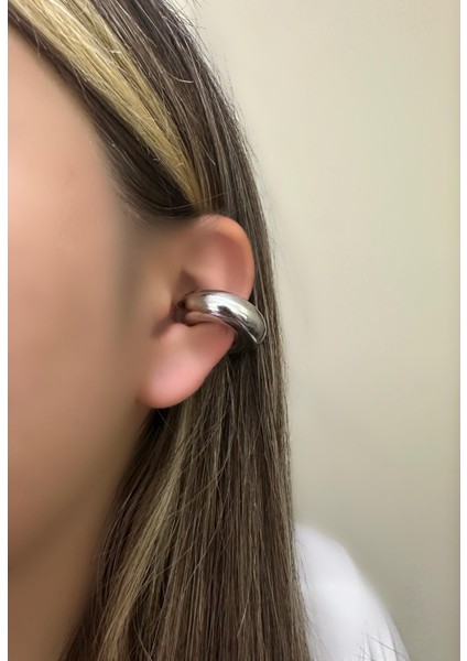 Earl 316 L Çelik Gümüş Renkli Düz Model Kadın Earcuff