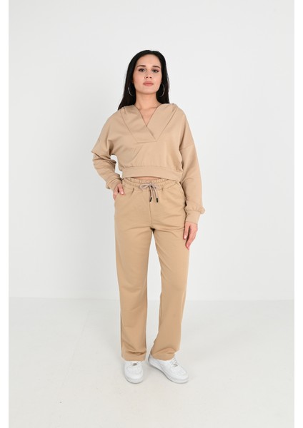 Kadın V Yaka Kapüşonlu Eşofman Takımı 3988-24