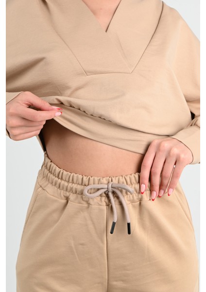 Kadın V Yaka Kapüşonlu Eşofman Takımı 3988-24 fırsatları