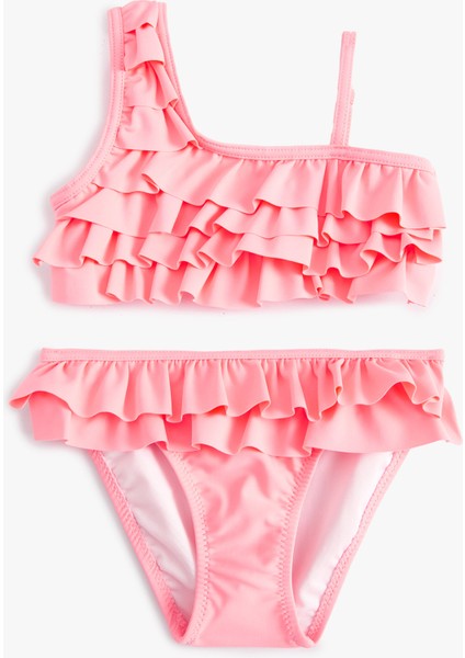 Bikini Takımı Fırfırlı Tek Omuz Ince Askı Detaylı