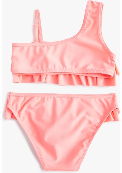 Bikini Takımı Fırfırlı Tek Omuz Ince Askı Detaylı
