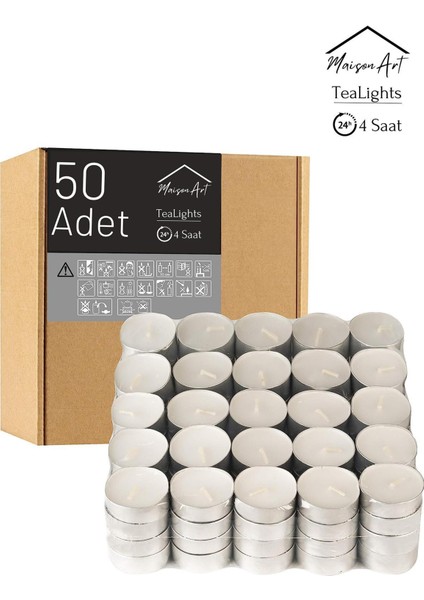 50 Adet | Buhurdanlık Mumu | 4 Saat Yanan Tea Light Mum | Dekoratif Mumluk Mumu fiyatları