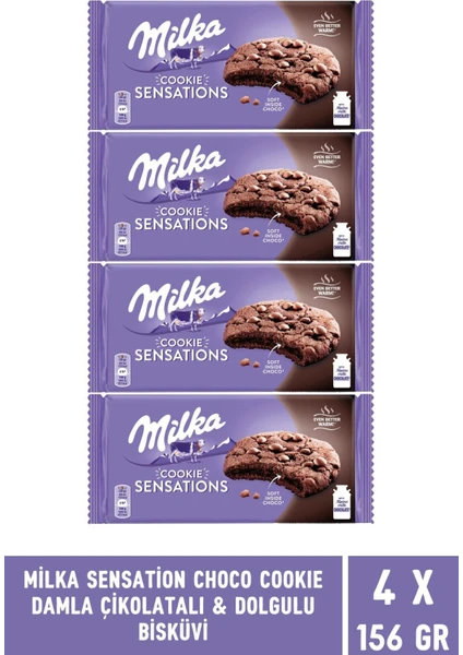 Sensations Choco Cookie Damla Çikolata ve Dolgulu Biküvi 156 gr - 4 Adet