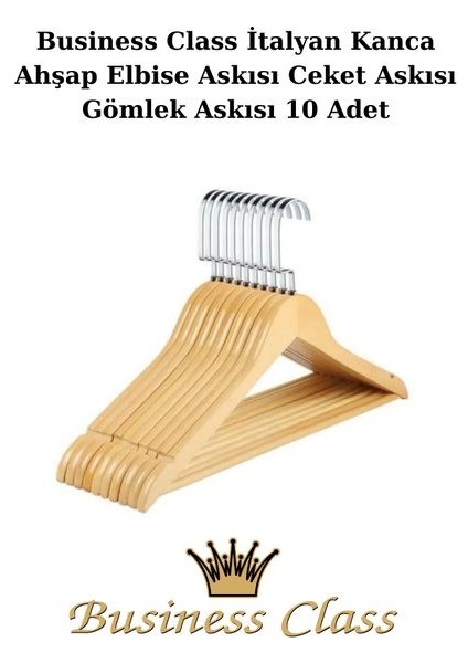 Business Class 45 cm Italyan Kanca 10 Adet Ceket Askısı Buluz Askısı Elbise Askısı Ahşap Askı