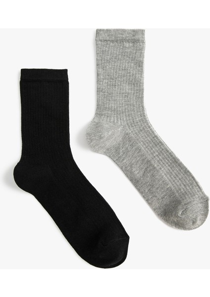 Basic 2'li Soket Çorap Seti Çok Renkli Dokulu