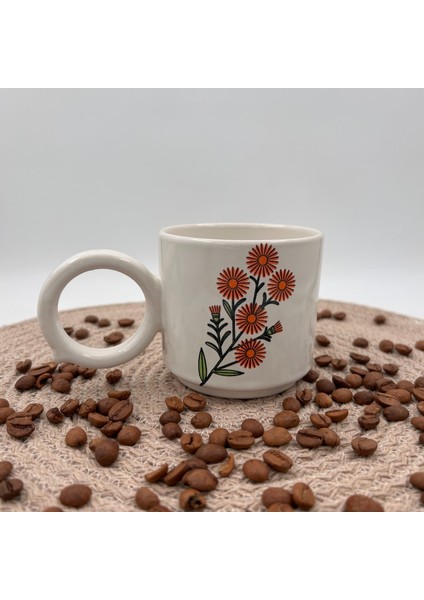 Seramik Kupa Mug Turuncu Papatya Baskılı 59
