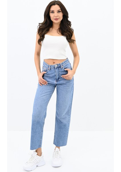 Kadın Yüksek Bel Mavi Mom Jean 4416-25 DPL-725