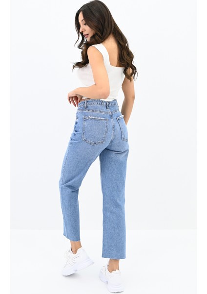 Kadın Yüksek Bel Mavi Mom Jean 4416-25 DPL-725 modelleri