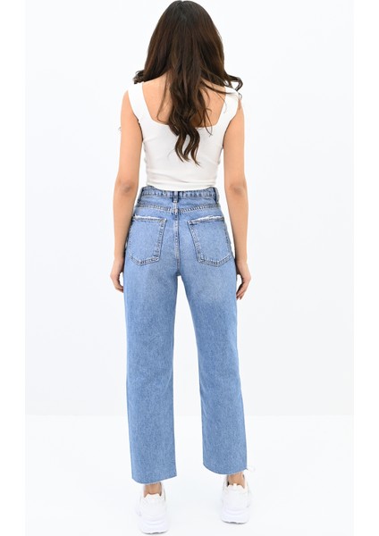 Kadın Yüksek Bel Mavi Mom Jean 4416-25 DPL-725 fırsatları