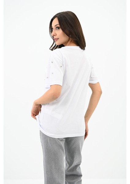 Kadın Taş Işleme Detaylı T-Shirt 1750-24 fırsatları