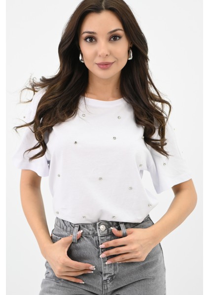 Kadın Taş Işleme Detaylı T-Shirt 1750-24 indirimleri