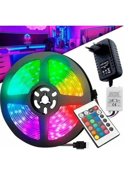 Rgb Şerit LED Seti Profesyonel (5mt Rgb LED + Trafo + Rgb Kumanda)