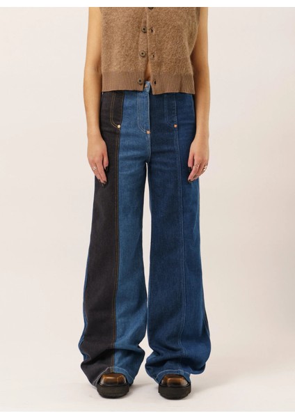 Jeans Yüksek Bel Lastikli Paça Standart Indigo Kadın Denim Pantolon 241K1J0301