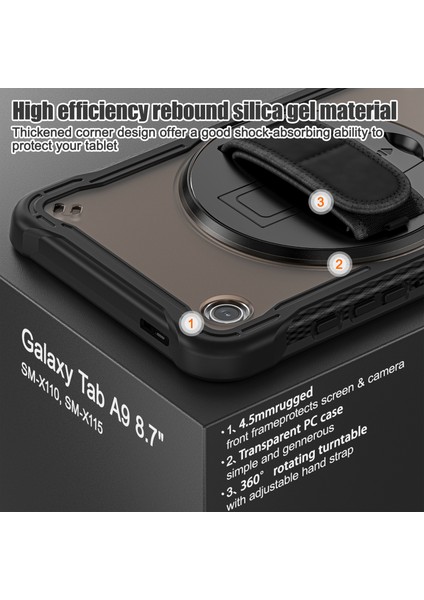 Samsung Galaxy Tab A9 Tablet Kılıfı 360 Derece Döner Kickstand El Kayışı Kapağı (Yurt Dışından) modelleri