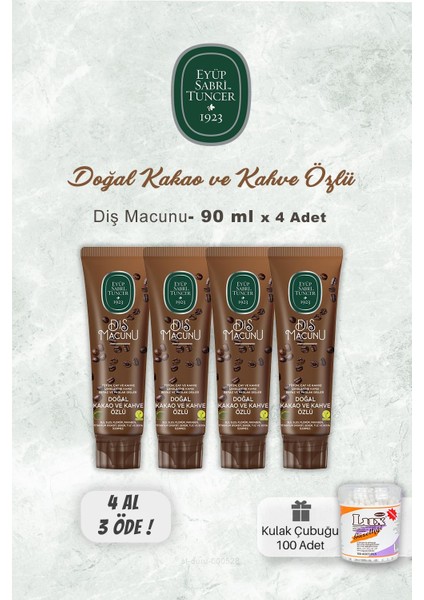 Diş Macunu 4 Al 3 Öde Kakao Özlü 90 ml ve Kulak Çubuğu