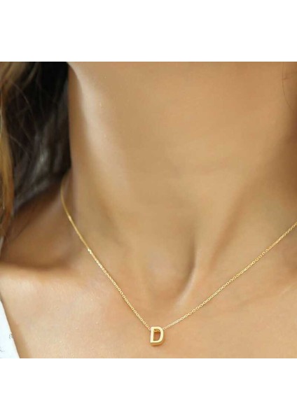 Gümüş Gold 3 Boyutlu D Harf Bayan Kolye