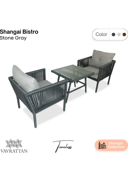 Shangai Bistro Rattan Bahçe Balkon Oturma Takımı Taş Gri