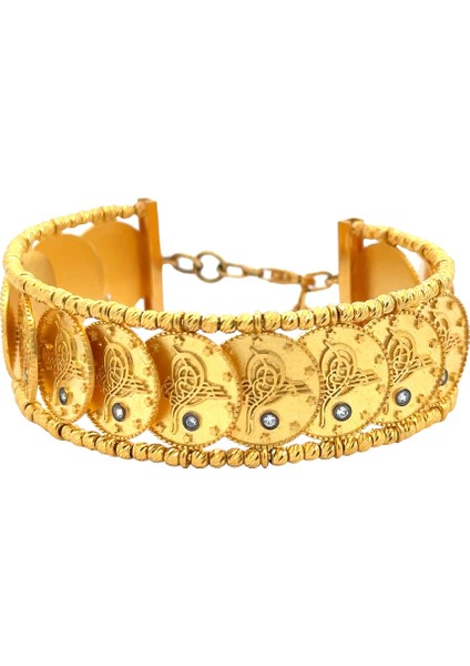 Çerçevesi Dorika Toplu Içi Tuğra Baskılı Sıralı Penezli Yeşil Altın Kelepçe Bileklik fiyatları