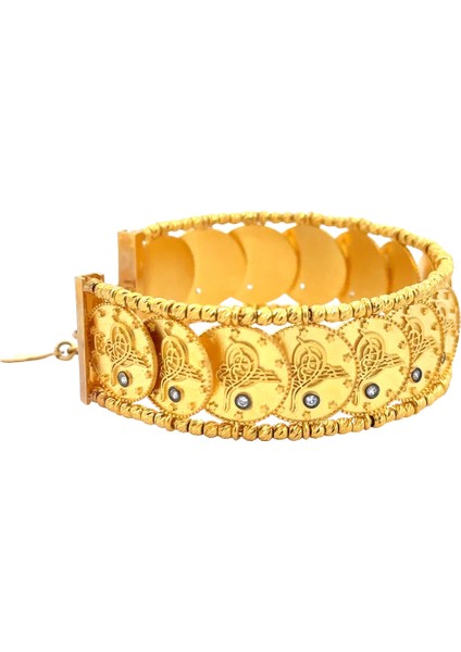 Çerçevesi Dorika Toplu Içi Tuğra Baskılı Sıralı Penezli Yeşil Altın Kelepçe Bileklik modelleri