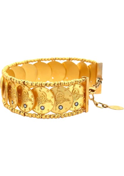 Çerçevesi Dorika Toplu Içi Tuğra Baskılı Sıralı Penezli Yeşil Altın Kelepçe Bileklik indirimleri