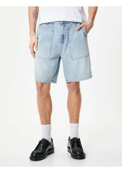 Oversize Kot Şort Bermuda Cepli Dikiş Detaylı Düğmeli