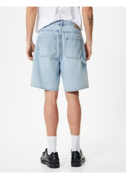 Oversize Kot Şort Bermuda Cepli Dikiş Detaylı Düğmeli
