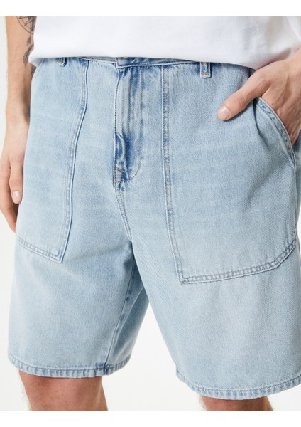 Oversize Kot Şort Bermuda Cepli Dikiş Detaylı Düğmeli