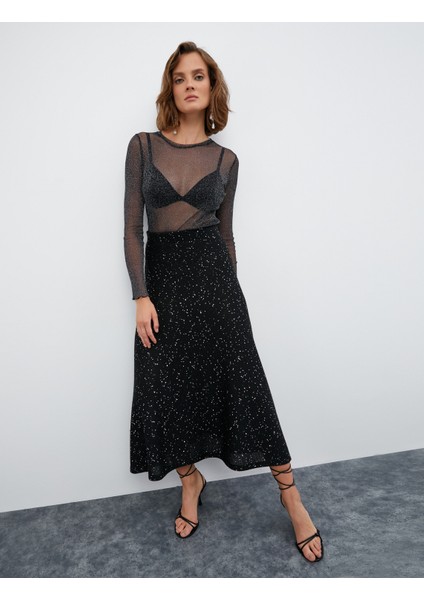 Melis Ağazat x Koton Payetli Kloş Midi Etek