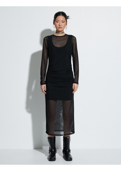 Transparan Elbise Slim Fit Uzun Kolu