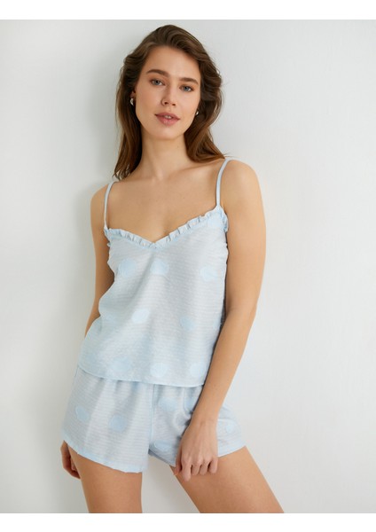 Pijama Üstü Ince Askılı Fırfırlı Viskon Karışımlı