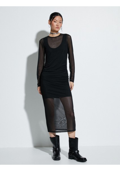 Transparan Elbise Slim Fit Uzun Kolu