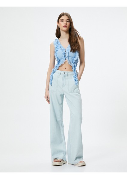 Geniş Paça Kot Pantolon Cepli Standart Bel Pamuklu - Bianca Jean fiyatları