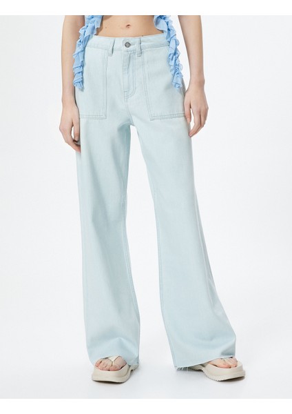 Geniş Paça Kot Pantolon Cepli Standart Bel Pamuklu - Bianca Jean modelleri