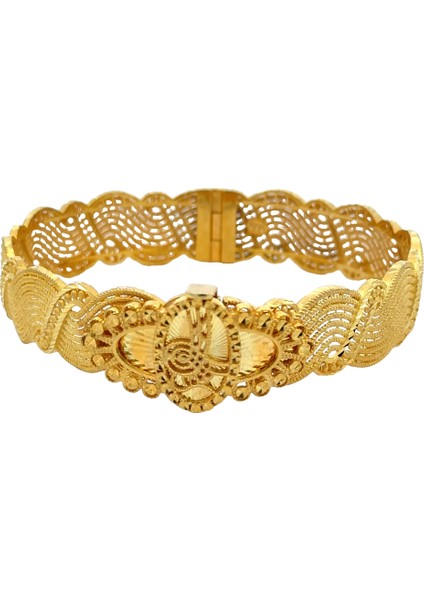 Ortası Tuğra Detaylı S Kıvrımlı Model Gösterişli Yeşil Altın Kelepçe Bileklik fiyatları