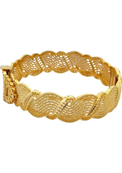 Ortası Tuğra Detaylı S Kıvrımlı Model Gösterişli Yeşil Altın Kelepçe Bileklik modelleri