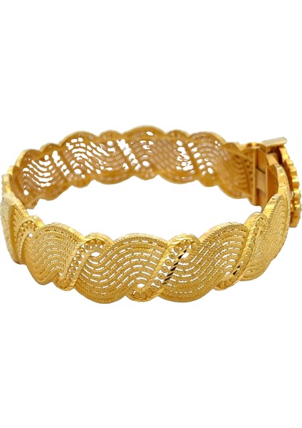 Ortası Tuğra Detaylı S Kıvrımlı Model Gösterişli Yeşil Altın Kelepçe Bileklik indirimleri