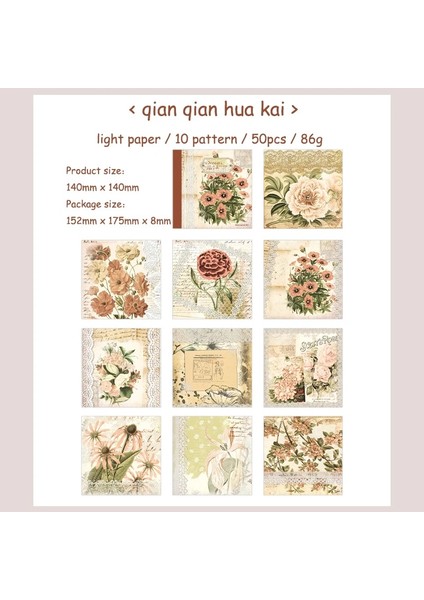 Scz-Zmhy-06 Stili 50 Sayfa Dokuma Rüya Bahçe Serisi Vintage Dantel Çiçek Malzeme Kağıt Yaratıcı Dıy Önemsiz Dergisi Kolaj Dekor Kırtasiye (Yurt Dışından)