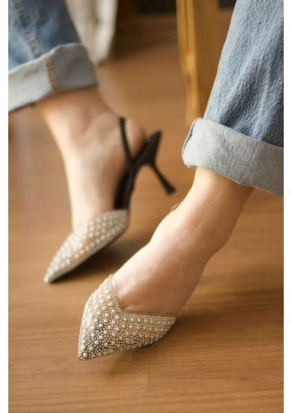 Pearl Siyah Saten Kadın Topuklu Ayakkabı fiyatları