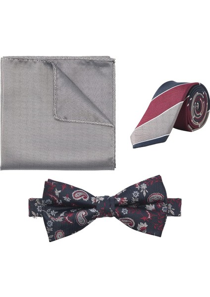 Kravat Papyon Mendil Set, Erkeklere Özel 3’lü Set, Papyon Kravat Set Giftbox