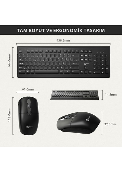 Lenovo Lecoo KW203 2.4ghz Kablosuz Türkçe Q Klavye & Mouse Set Siyah