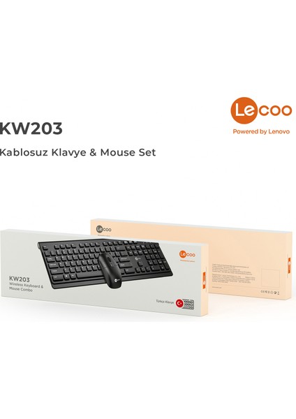 Lenovo Lecoo KW203 2.4ghz Kablosuz Türkçe Q Klavye & Mouse Set Siyah