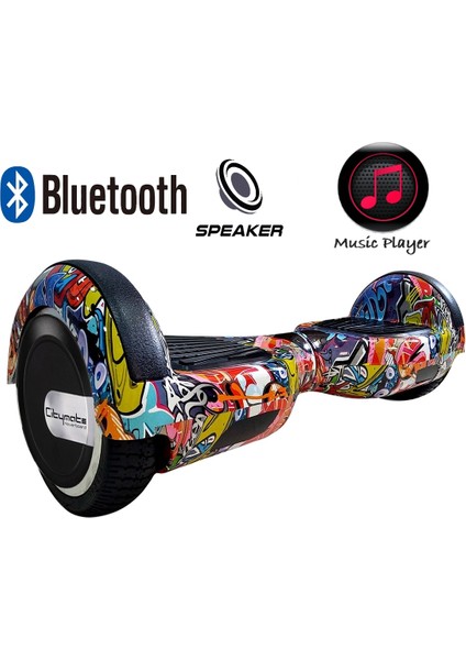 Elektrikli Kaykay Hoverboard Bluetooth Hoparlörlü 6.5 Inch Akıllı Dengeli - Gökkuşağı Grafiti Desenli