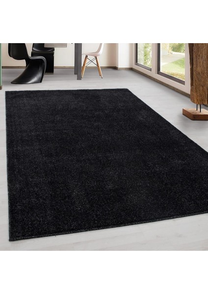 Carpettex Halı Yumuşak Kısa Havlı Modern Halı Düz Antrazit Siyah Gri Renkli Halı