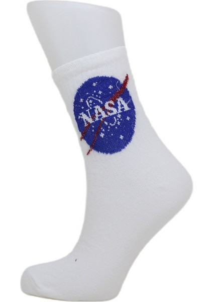 Look Socks Nasa Desenli Beyaz Kolej Çorap